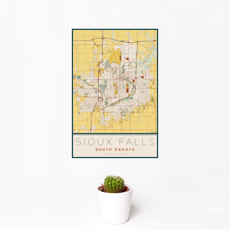 Sioux Falls - South Dakota Map Print in Woodblock