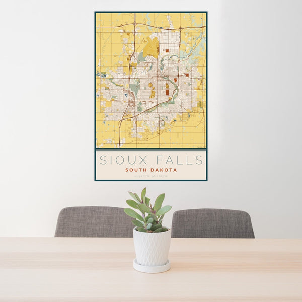 Sioux Falls - South Dakota Map Print in Woodblock