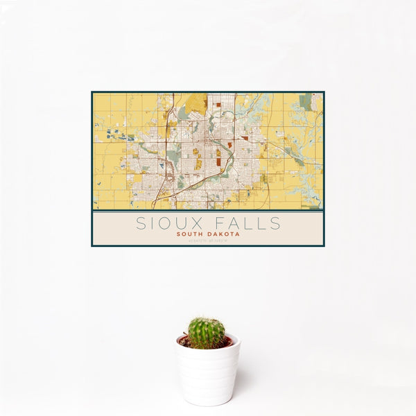 Sioux Falls - South Dakota Map Print in Woodblock
