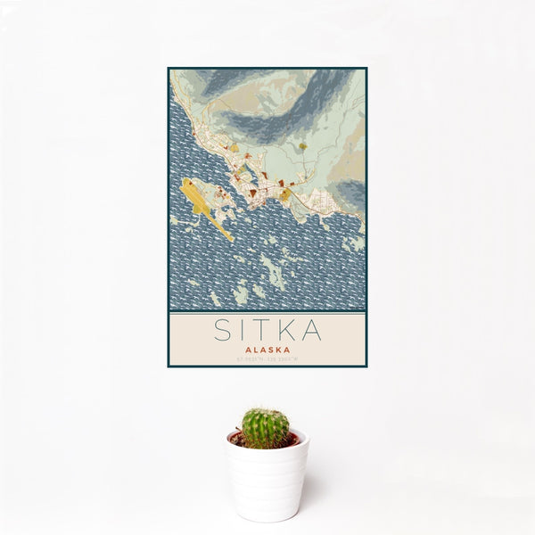 Sitka - Alaska Map Print in Woodblock