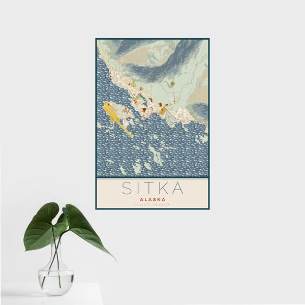 Sitka - Alaska Map Print in Woodblock