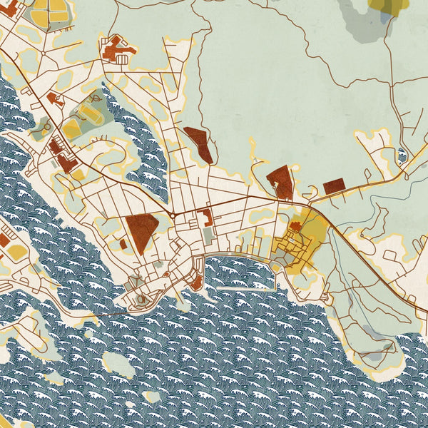 Sitka - Alaska Map Print in Woodblock