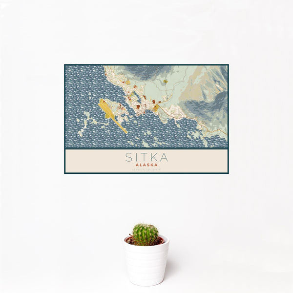 Sitka - Alaska Map Print in Woodblock