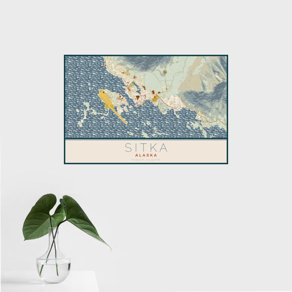 Sitka - Alaska Map Print in Woodblock