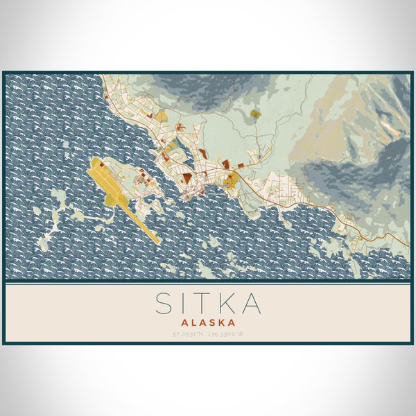Sitka - Alaska Map Print in Woodblock