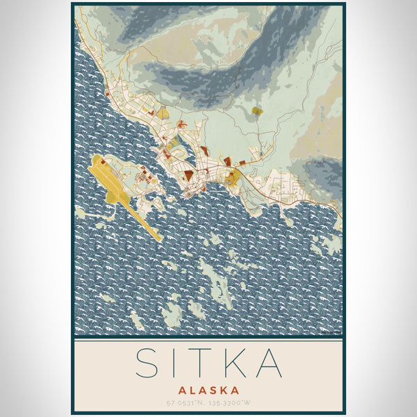 Sitka - Alaska Map Print in Woodblock