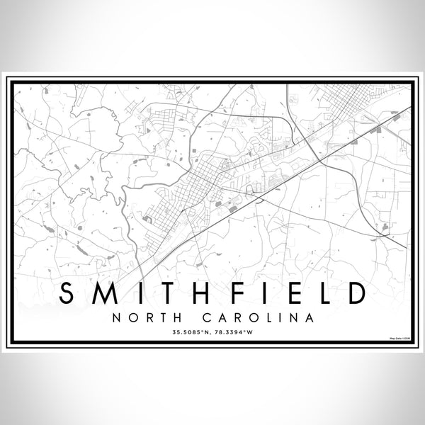 Smithfield North Carolina Map Print Landscape Orientation in Classic Style With Shaded Background