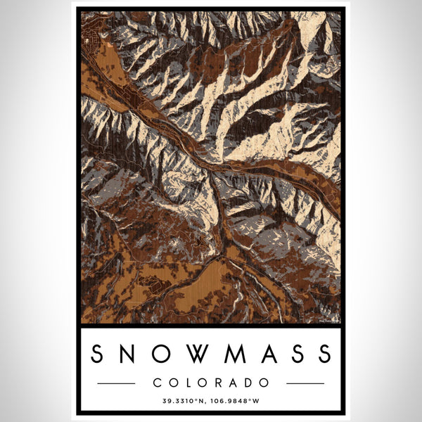 Snowmass Colorado Map Print Portrait Orientation in Ember Style With Shaded Background