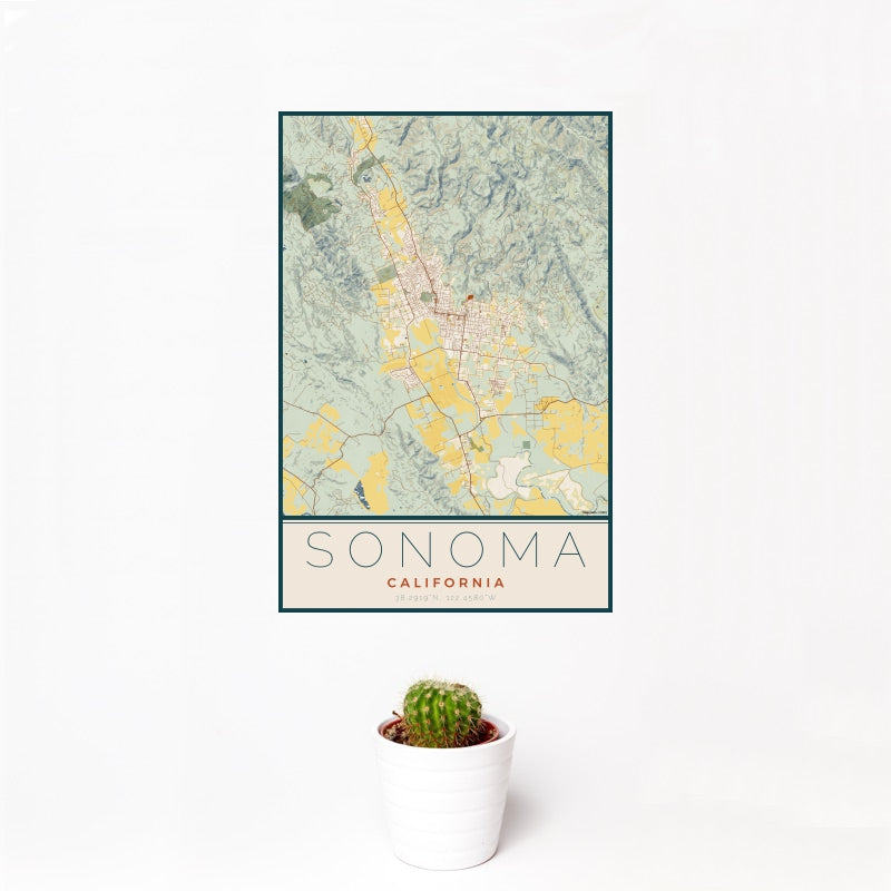 Sonoma - California Map Print in Woodblock