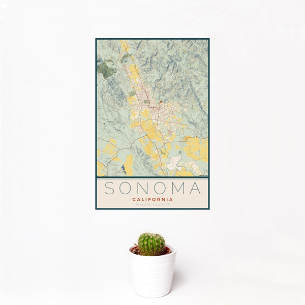 Sonoma - California Map Print in Woodblock