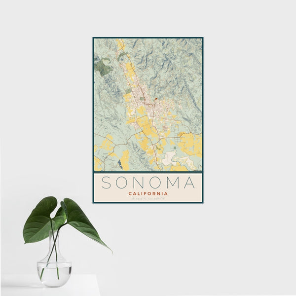 Sonoma - California Map Print in Woodblock