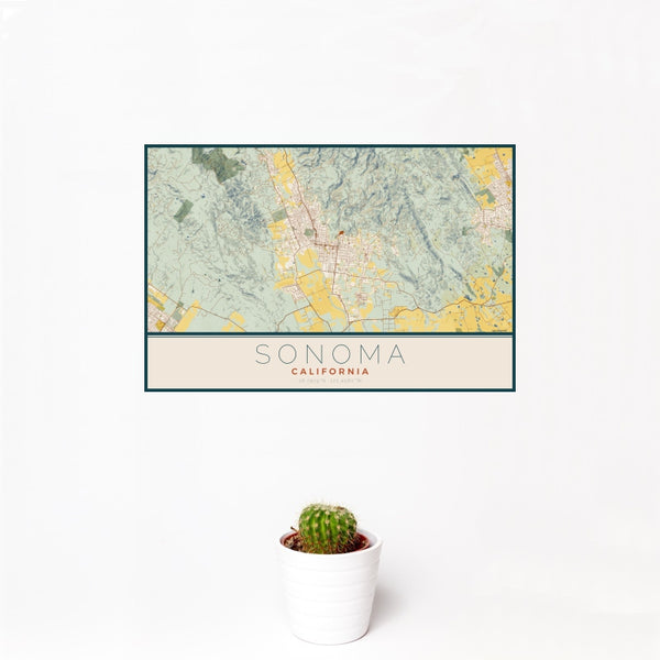 Sonoma - California Map Print in Woodblock