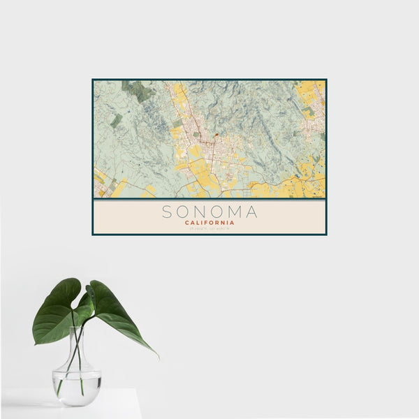 Sonoma - California Map Print in Woodblock