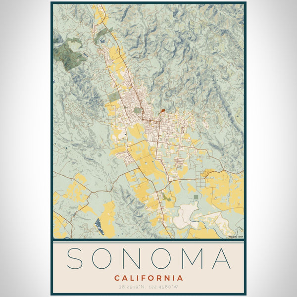 Sonoma - California Map Print in Woodblock