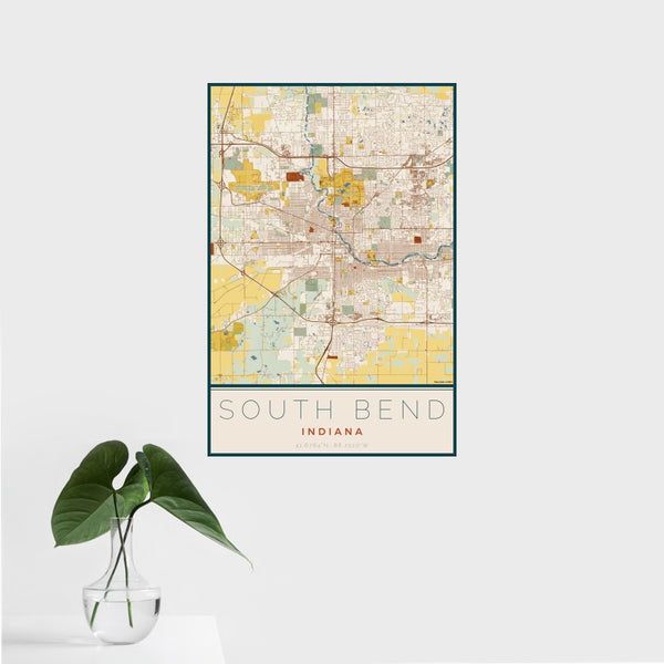 South Bend - Indiana Map Print in Woodblock