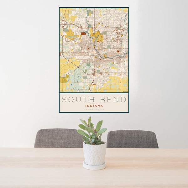 South Bend - Indiana Map Print in Woodblock
