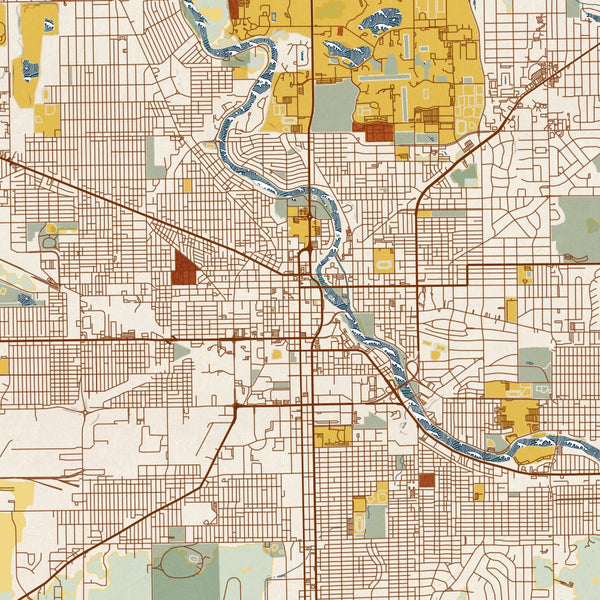South Bend - Indiana Map Print in Woodblock
