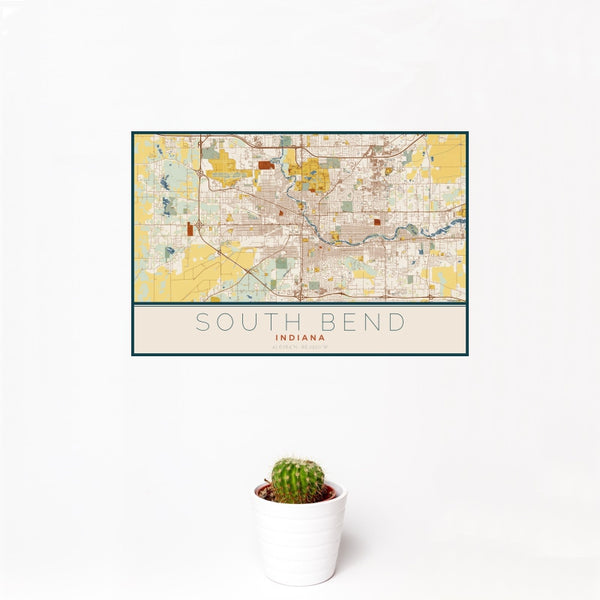 South Bend - Indiana Map Print in Woodblock