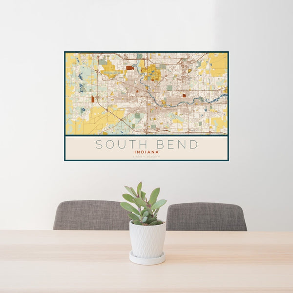 South Bend - Indiana Map Print in Woodblock