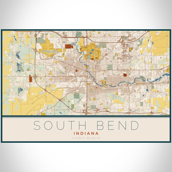 South Bend - Indiana Map Print in Woodblock