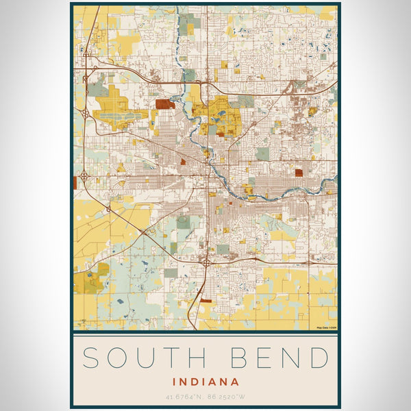 South Bend - Indiana Map Print in Woodblock