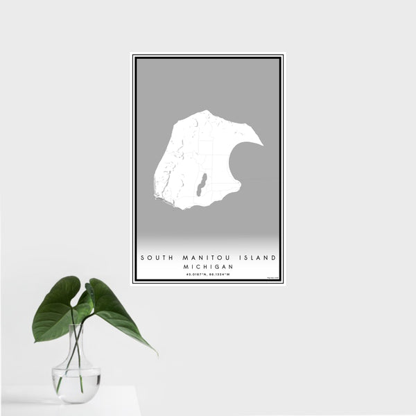 16x24 South Manitou Island Michigan Map Print Portrait Orientation in Classic Style With Tropical Plant Leaves in Water