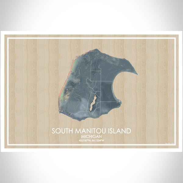 South Manitou Island Michigan Map Print Landscape Orientation in Afternoon Style With Shaded Background