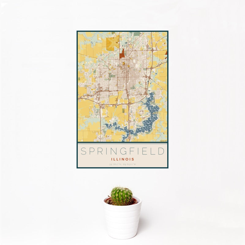 Springfield - Illinois Map Print in Woodblock