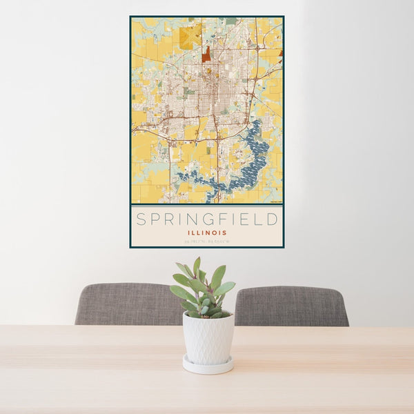 Springfield - Illinois Map Print in Woodblock