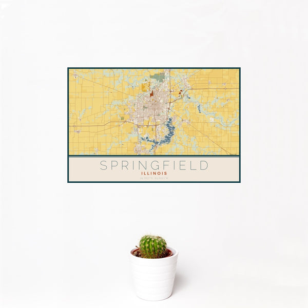Springfield - Illinois Map Print in Woodblock