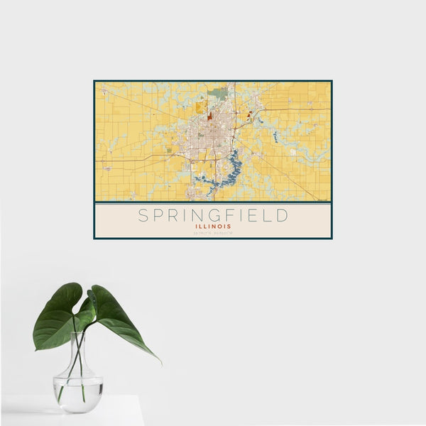 Springfield - Illinois Map Print in Woodblock