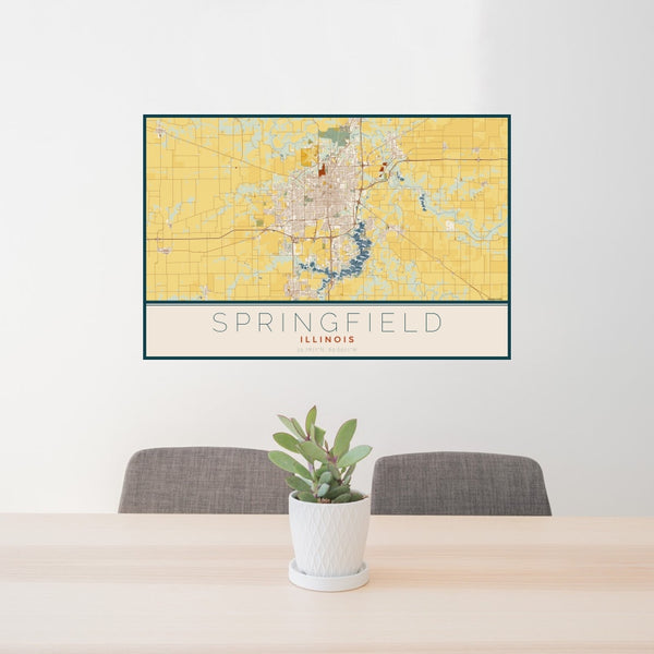 Springfield - Illinois Map Print in Woodblock