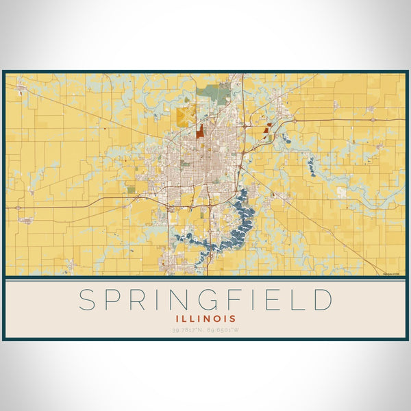 Springfield - Illinois Map Print in Woodblock