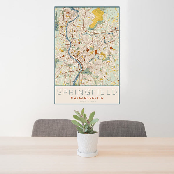Springfield - Massachusetts Map Print in Woodblock