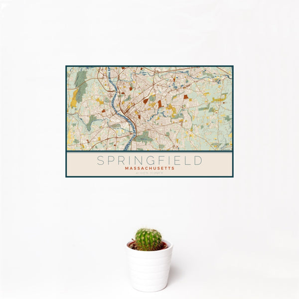 Springfield - Massachusetts Map Print in Woodblock