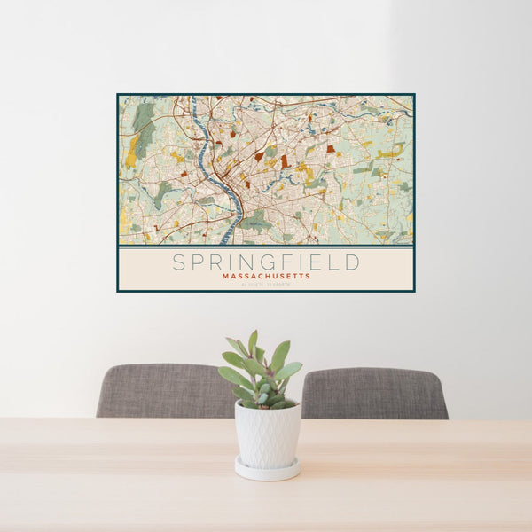 Springfield - Massachusetts Map Print in Woodblock
