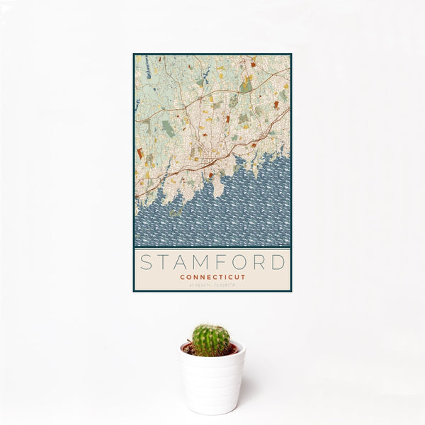 Stamford - Connecticut Map Print in Woodblock