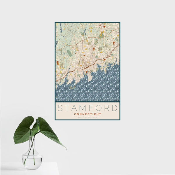 Stamford - Connecticut Map Print in Woodblock