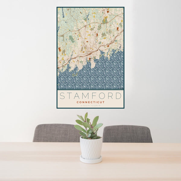 Stamford - Connecticut Map Print in Woodblock