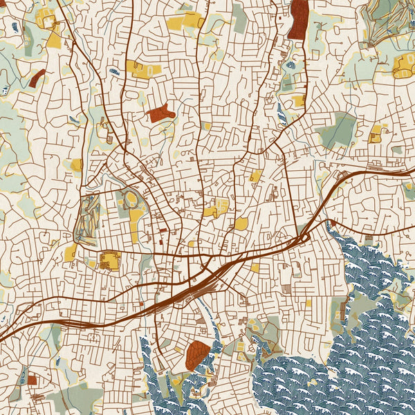 Stamford - Connecticut Map Print in Woodblock