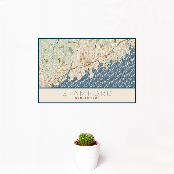 Stamford - Connecticut Map Print in Woodblock