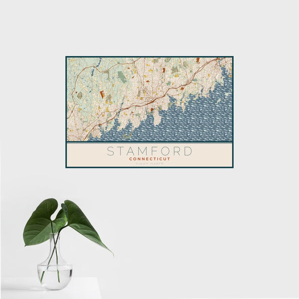 Stamford - Connecticut Map Print in Woodblock