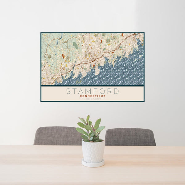 Stamford - Connecticut Map Print in Woodblock
