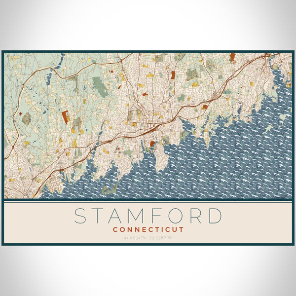 Stamford - Connecticut Map Print in Woodblock