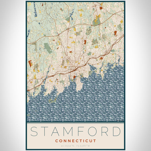 Stamford - Connecticut Map Print in Woodblock
