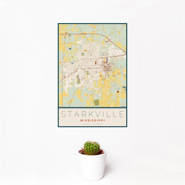 Starkville - Mississippi Map Print in Woodblock