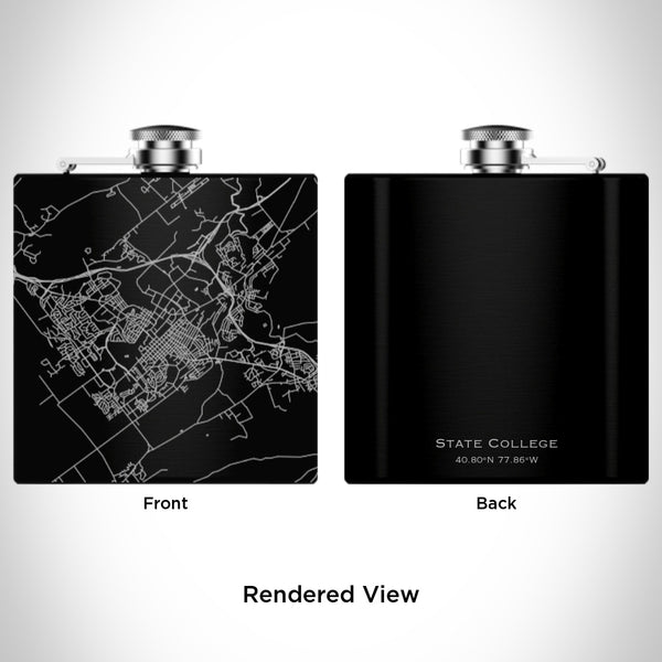 State College - Pennsylvania Map Hip Flask in Matte Black