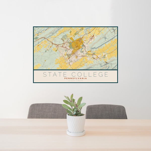 State College - Pennsylvania Map Print in Woodblock