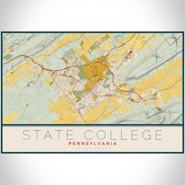 State College - Pennsylvania Map Print in Woodblock