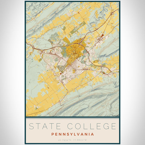 State College - Pennsylvania Map Print in Woodblock
